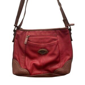 BOC Crossbody Purse Red Pebbled Faux Leather Vegan PowerBank Boho Pocket Classic